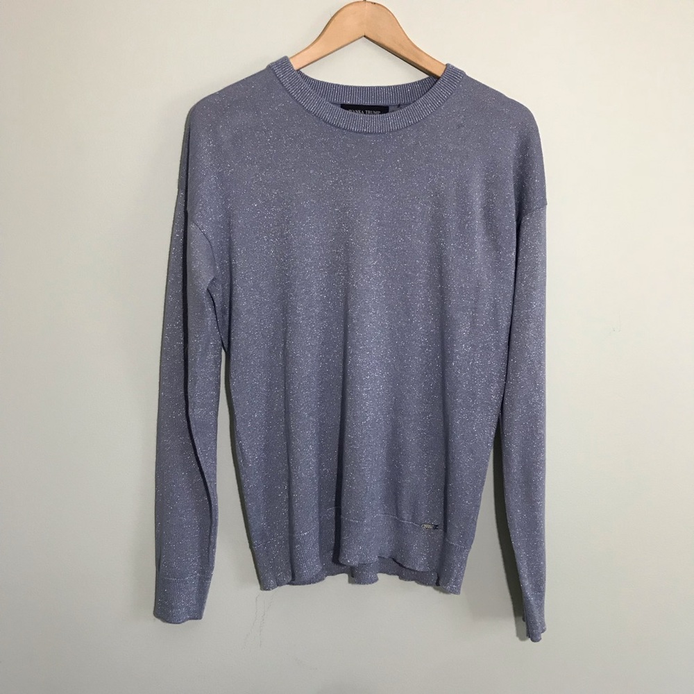 Ivanka Trump Womens Sweater Large Shiny Gray Blue